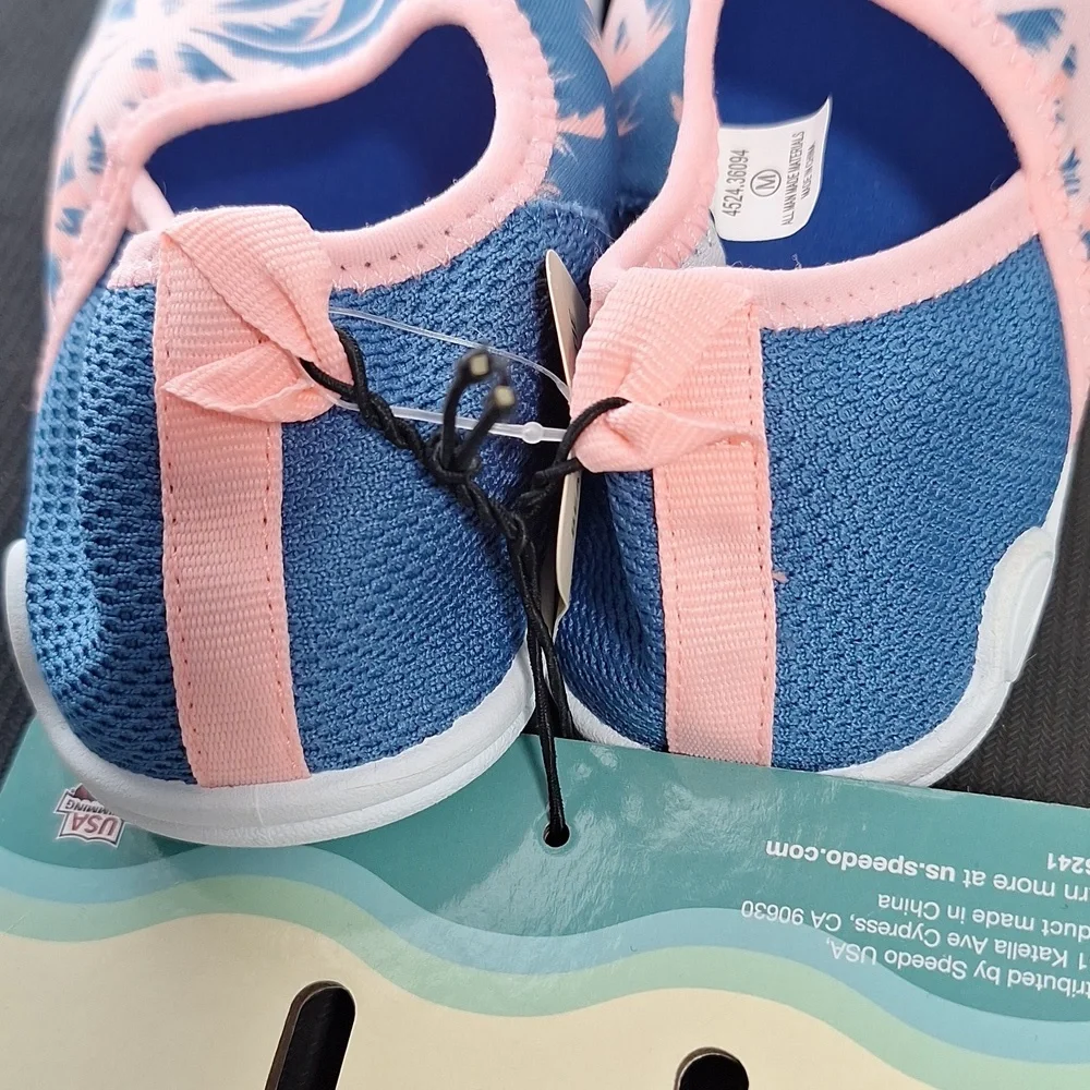 Speedo Kids Water Shoes - Blue with Pink Palm Design